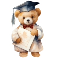 schattig teddy beer diploma uitreiking clip art waterverf t-shirt ontwerp, transparant achtergrond, ai gegenereerd png