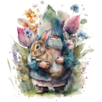 Easter Gnome Clipart watercolor t-shirt design, transparent background, png