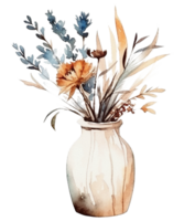 vaso con secco fiori sublimazione acquerello maglietta disegno, trasparente sfondo, ai generato png