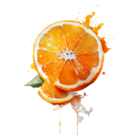 aquarelle des oranges des fruits. agrumes ensemble avec moitié , tranches et Orange jus ai génératif png