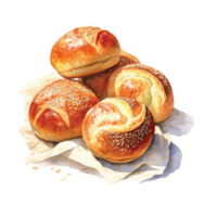 Watercolor Bread Baking Muffins, croissants, pastries, bagels and other baked goods Vintage concept for bakery or cafe png