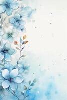 light blue background paper texture tiny petal flower painting in watercolor style. photo