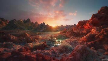arco iris cielo, rojo mar de Roca. ai generativo foto