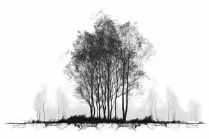 Illustrationg of birch Tree without leaves. photo