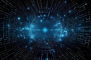 big data, internet network, digital technology with binary computer code on virtual screen, illustration. photo