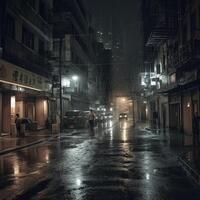 pesado lluvia y oscuro noche en el urbano. ai generativo foto