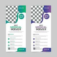 Crearive medical rollup banner stand and x banner design vector template for medical business.