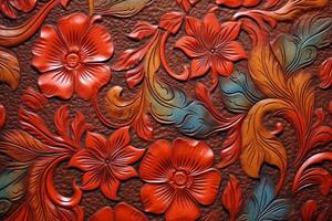 Tooled Leather Flower Pattern background. photo