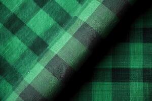 green fabric textile pattern, plaid background, linen cotton. photo