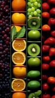 A collection of fruits in different colors. photo