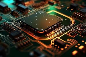 Macro photography of Electronic Circuit Board top view. photo