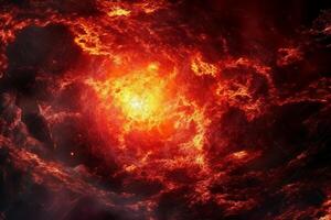 Abstract fancy red orange fire, sun light planet surface, grunge texture, fantasy galaxy background. photo