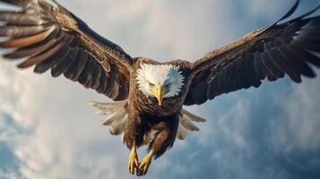 Photorealistic image of a majestic eagle soaring in the sky. photo