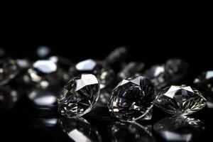 Diamonds on black background copyspace. photo