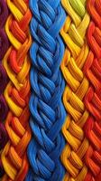 A pattern of multicoloured ropes and twines twisted. photo