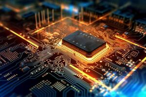 Digital technology circuit board as a futuristic and innovative background. photo