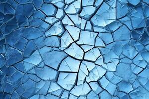Ice winter floor cracks blue background. photo