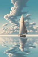 A sailboat and clouds in the water. photo