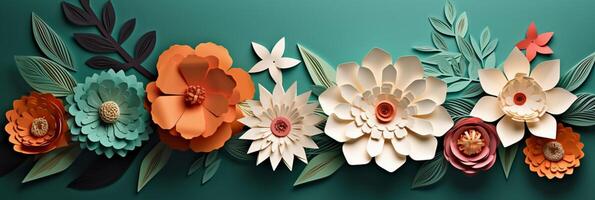 Seamless Paper Craft, layered art of flowers, copyspace. photo
