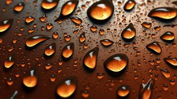 Water droplets close-up on a surface with a reflective effect. photo