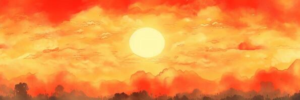 Orange dawn sky, watercolor art style, seamless. photo