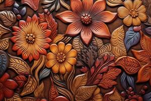 Tooled Leather Flower Pattern background. photo