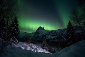 Aurora, Swiss Alps, star, snow, winter. photo