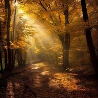 el más hermosa amarillo otoño bosque en el mundo. ai generativo foto