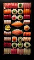 Sushi, deconstructed masterpiece, vibrant fish slices. photo