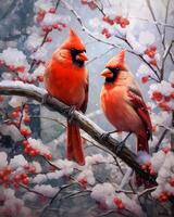 watercolor impressionist painting of cardinals depicting. photo