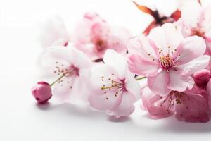 blanco fondo, espacio de copia, acuarela, Cereza florecer primavera,. ai generativo foto