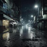 Heavy Rain and Dark Night in the Urban. AI Generative photo