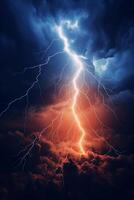 Realistic lightning in dark sky. AI generative photo