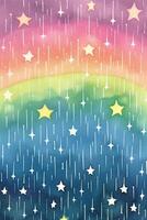 A watercolor painting of a rainbow and stars print. photo