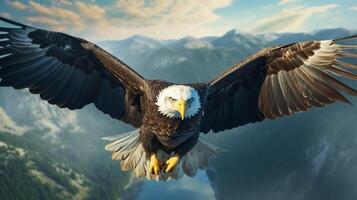 Photorealistic image of a majestic eagle soaring in the sky. photo