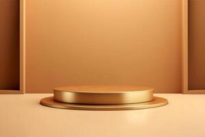 luxury gold background presentation product display podium stand or empty advertising pedestal showcase stage and golden wall studio scene on fashion backdrop with blank platform. photo