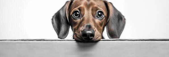 Dachshund macro photography white minimalist. photo