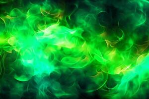 Drawn neon color green, Burning flame background material abstract hand. photo