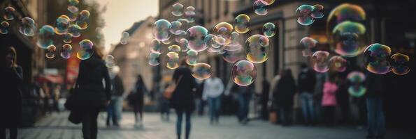 Giant bubbles blurred background. photo