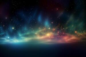 A blurred star light, aurora sky abstract background with bokeh glow, Illustration. photo