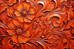 Tooled Leather Flower Pattern background. photo