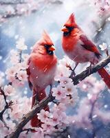 acuarela impresionista pintura de cardenales representando ai generativo foto