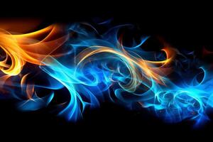 Drawn neon color blue, Burning flame background material abstract hand. photo