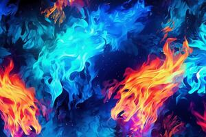 Drawn neon color blue, Burning flame background material abstract hand. photo