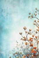 light blue background paper texture tiny petal flower painting in watercolor style. photo