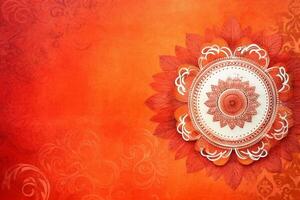 orange Pantone color background paper texture Rangoli pattern painting. AI generative photo