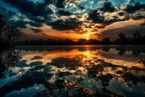 un escena en cuales el todo cielo es reflejado en el agua. ai generativo foto