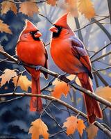 watercolor impressionist painting of cardinals depicting. photo