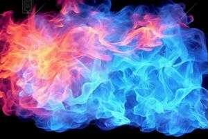 Drawn neon color blue, Burning flame background material abstract hand. photo