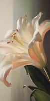 An extreme close up of a beautiful lily oil painting. photo